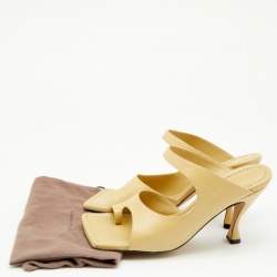 Pre Owned Bottega Veneta Laguna Yellow Leather Square Toe Mule Sandals Size 39