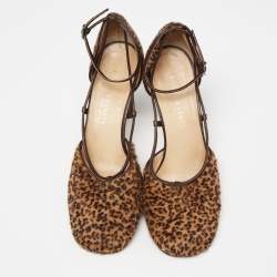 مملوكة مسبقًا Bottega Veneta Brown Calf Hair And Leather Ankle Strap Sandals Size 9 