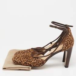 مملوكة مسبقًا Bottega Veneta Brown Calf Hair And Leather Ankle Strap Sandals Size 9 