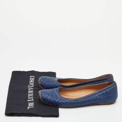 Pre Owned Bottega Veneta Blue Intrecciato Leather Ballet Flats Size 38.5