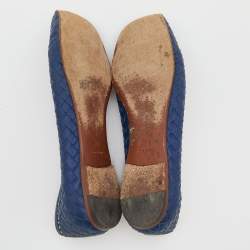 Pre Owned Bottega Veneta Blue Intrecciato Leather Ballet Flats Size 38.5