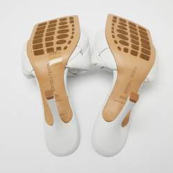 مملوكة مسبقًا Bottega Veneta White Intrecciato Leather Lido Slide Sandals Size 38.5