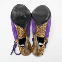 Bottega Veneta Tri-Color Suede and Snakeskin Leather Slingback Sandals Size 39.5