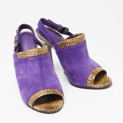 Bottega Veneta Tri-Color Suede and Snakeskin Leather Slingback Sandals Size 39.5