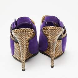 Bottega Veneta Tri-Color Suede and Snakeskin Leather Slingback Sandals Size 39.5