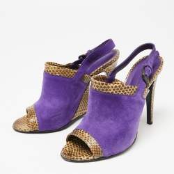 Bottega Veneta Tri-Color Suede and Snakeskin Leather Slingback Sandals Size 39.5