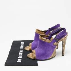 Bottega Veneta Tri-Color Suede and Snakeskin Leather Slingback Sandals Size 39.5