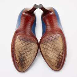 Pre Owned Bottega Veneta Blue Leather Round Toe Platform Pumps Size 37.5