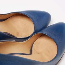 Pre Owned Bottega Veneta Blue Leather Round Toe Platform Pumps Size 37.5