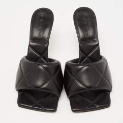 Pre Owned Bottega Veneta Black Quilted Leather Slide Sandals Size 37.5