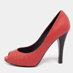 Pre Owned حذاء كعب عالي بوتيغا فينيتا جلد إنترشياتو برتقالي مقدمة مفتوحة نعل سميك مقاس 40