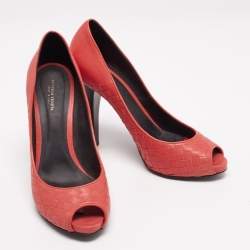 Pre Owned حذاء كعب عالي بوتيغا فينيتا جلد إنترشياتو برتقا لي مقدمة مفتوحة نعل سميك مقاس 40