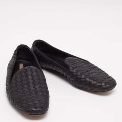 Pre Owned Bottega Veneta Black Intrecciato Leather Smoking Slippers  Size 37