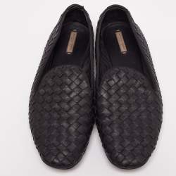 Pre Owned Bottega Veneta Black Intrecciato Leather Smoking Slippers  Size 37