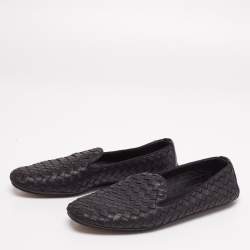 Pre Owned Bottega Veneta Black Intrecciato Leather Smoking Slippers  Size 37