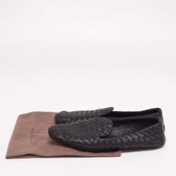 Pre Owned Bottega Veneta Black Intrecciato Leather Smoking Slippers  Size 37