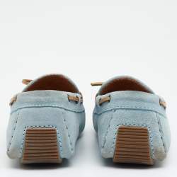 Pre Owned Bottega Veneta Blue Intrecciato Suede Bow Slip On Loafers Size 36