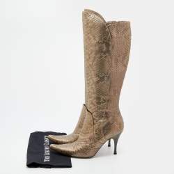 Bottega Veneta Metallic Two Tone Python Knee Length Boots Size 40.5