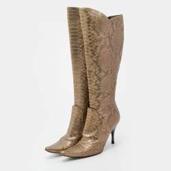 Bottega Veneta Metallic Two Tone Python Knee Length Boots Size 40.5