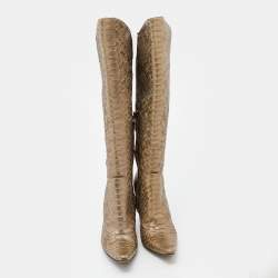 Bottega Veneta Metallic Two Tone Python Knee Length Boots Size 40.5