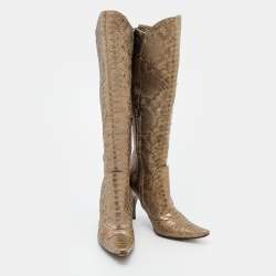 Bottega Veneta Metallic Two Tone Python Knee Length Boots Size 40.5