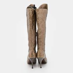 Bottega Veneta Metallic Two Tone Python Knee Length Boots Size 40.5
