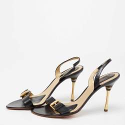 Bottega Veneta Black Leather Buckle Detail Slingback Sandals Size 37