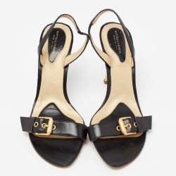 Bottega Veneta Black Leather Buckle Detail Slingback Sandals Size 37