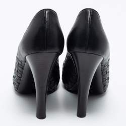 Pre Owned Bottega Veneta Black Intrecciato Peep Toe Pumps Size 40