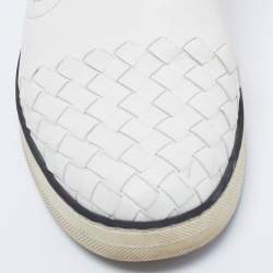 Pre Owned Bottega Veneta White Intrecciato Leather Slip-On Sneakers Size 38