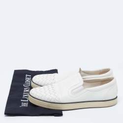 Pre Owned Bottega Veneta White Intrecciato Leather Slip-On Sneakers Size 38