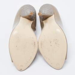 Pre Owned حذاء كعب عالي بوتيغا فينيتا جلد لامع رصاصي كعب إنترشياتو مقدمة مفتوحة مقاس 36.5