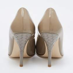 Pre Owned حذاء كعب عالي بوتيغا فينيتا جلد لامع رصاصي كعب إنترشياتو مقدمة مفتوحة مقاس 36.5