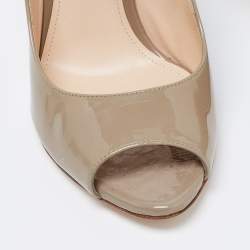 Pre Owned حذاء كعب عالي بوتيغا فينيتا جلد لامع رصاصي كعب إنترشياتو مقدمة مفتوحة مقاس 36.5