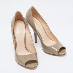 Pre Owned حذاء كعب عالي بوتيغا فينيتا جلد لامع رصاصي كعب إنترشياتو مقدمة مفتوحة مقاس 36.5