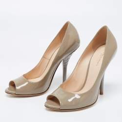 Pre Owned حذاء كعب عالي بوتيغا فينيتا جلد لامع رصاصي كعب إنترشياتو مقدمة مفتوحة مقاس 36.5