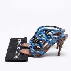 Pre Owned Bottega Veneta Blue Satin Cut-Out Ankle-Strap Sandals Size 38
