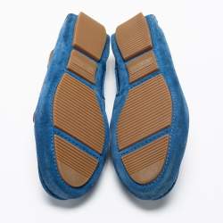 مملوكة مسبقًا Bottega Veneta Blue Intrecciato Suede Bow Slip On Loafers Size 36