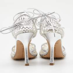 Pre Owned صندل بوتيغا فينيتا جلد وشبك مرن فضي بحزام للكاحل مقاس 37