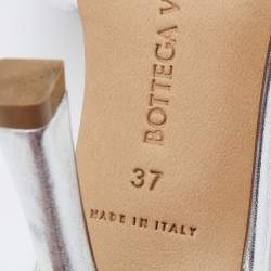 Pre Owned صندل بوتيغا فينيتا جلد وشبك مرن فضي بحزام للكاحل مقاس 37