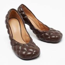 Pre Owned Bottega Veneta Brown Quilted Leather Padded Bloc Square Toe Pumps Size 36.5