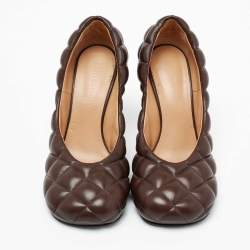 Pre Owned Bottega Veneta Brown Quilted Leather Padded Bloc Square Toe Pumps Size 36.5