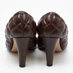 Pre Owned Bottega Veneta Brown Quilted Leather Padded Bloc Square Toe Pumps Size 36.5