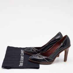 Pre Owned Bottega Veneta Black Patent Leather Wild Stitch Platform Pumps Size 38