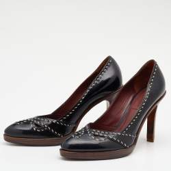 Pre Owned Bottega Veneta Black Patent Leather Wild Stitch Platform Pumps Size 38