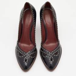 Pre Owned Bottega Veneta Black Patent Leather Wild Stitch Platform Pumps Size 38