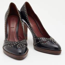 Pre Owned Bottega Veneta Black Patent Leather Wild Stitch Platform Pumps Size 38
