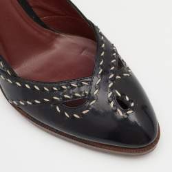 Pre Owned Bottega Veneta Black Patent Leather Wild Stitch Platform Pumps Size 38