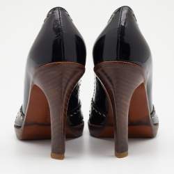 Pre Owned Bottega Veneta Black Patent Leather Wild Stitch Platform Pumps Size 38