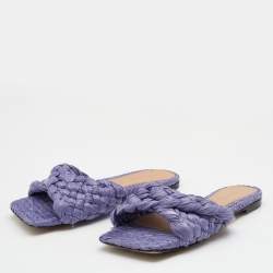 مملوكة مسبقًا Bottega Veneta Lilac Woven Straw Lido Flat Slide Sandals Size 37